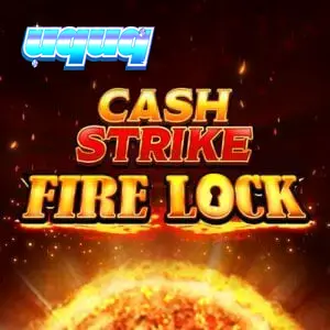 Interface de jogo do slot Cash Strike Fire Lock com grade de 3x3 e elementos de fogo.